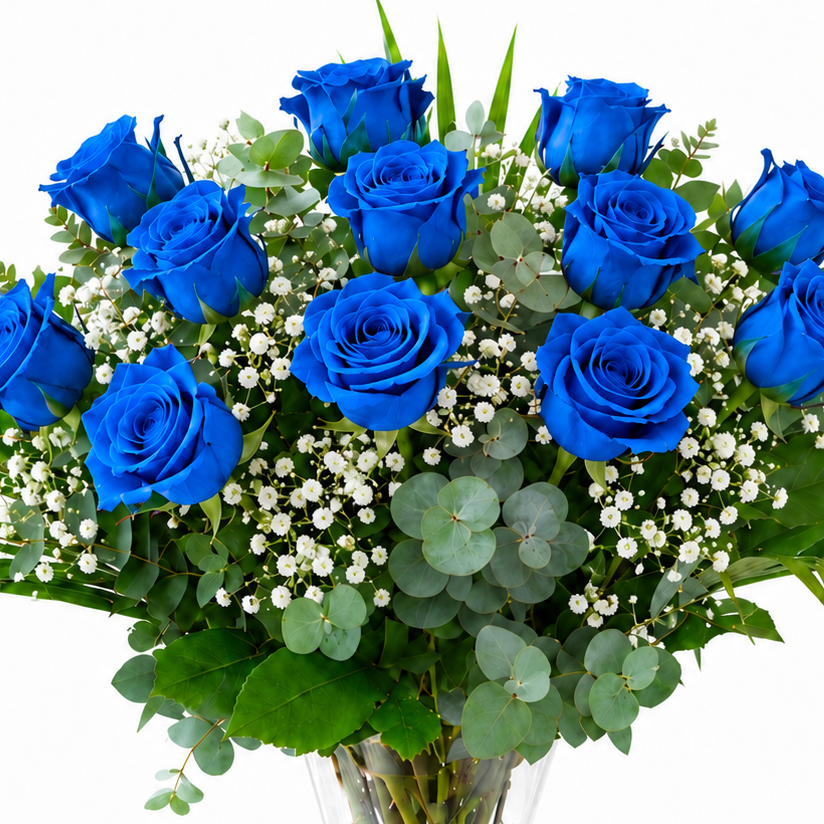 Rosas azules de tallo largo