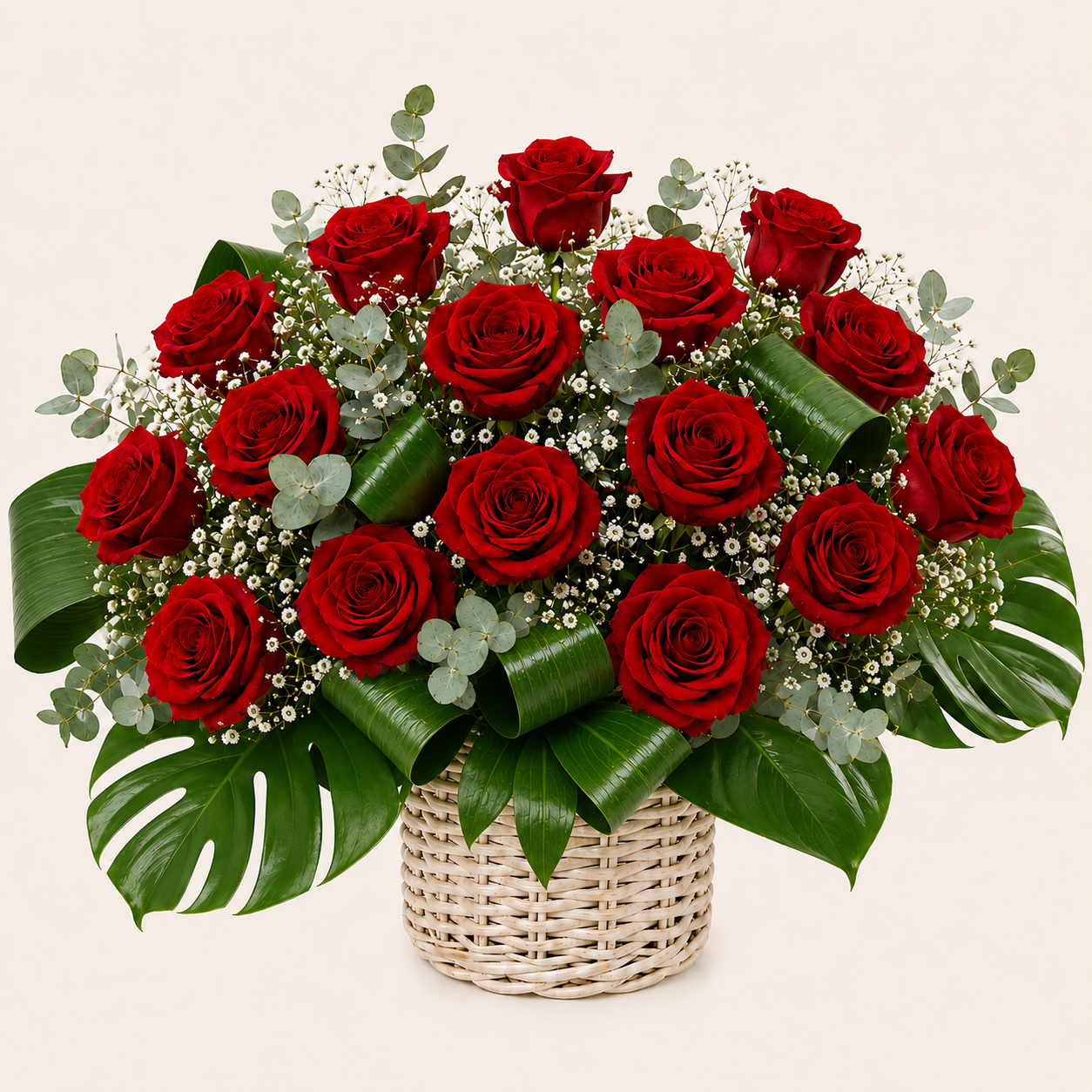 Cesta de rosas rojas