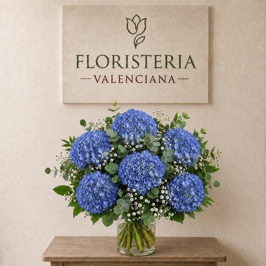 Ramo de hortensias azules