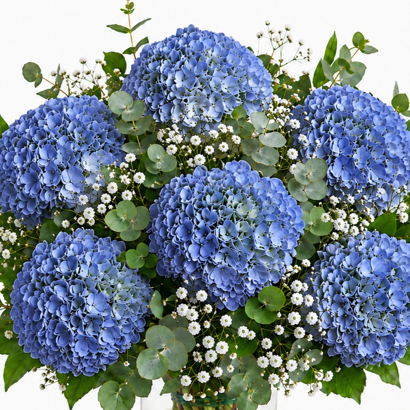 Ramo de hortensias azules