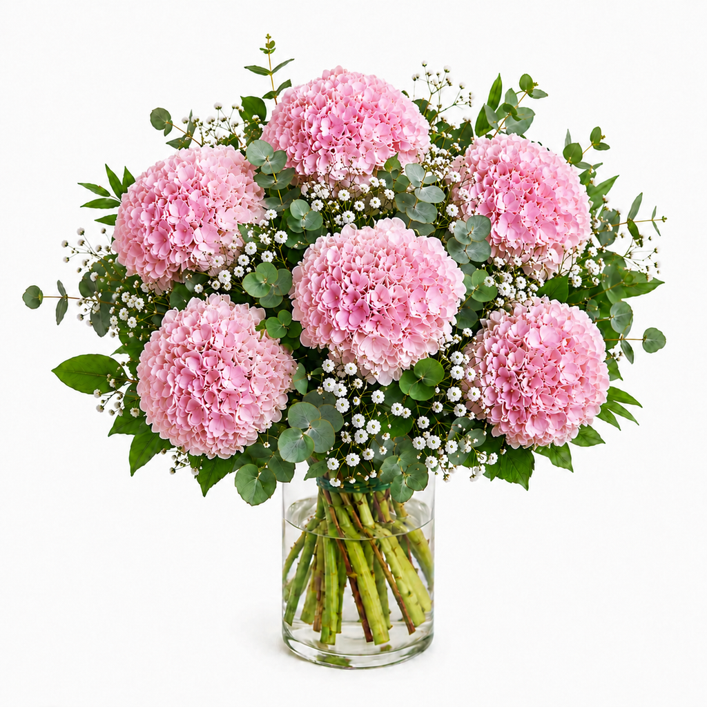 Ramo de hortensias rosadas