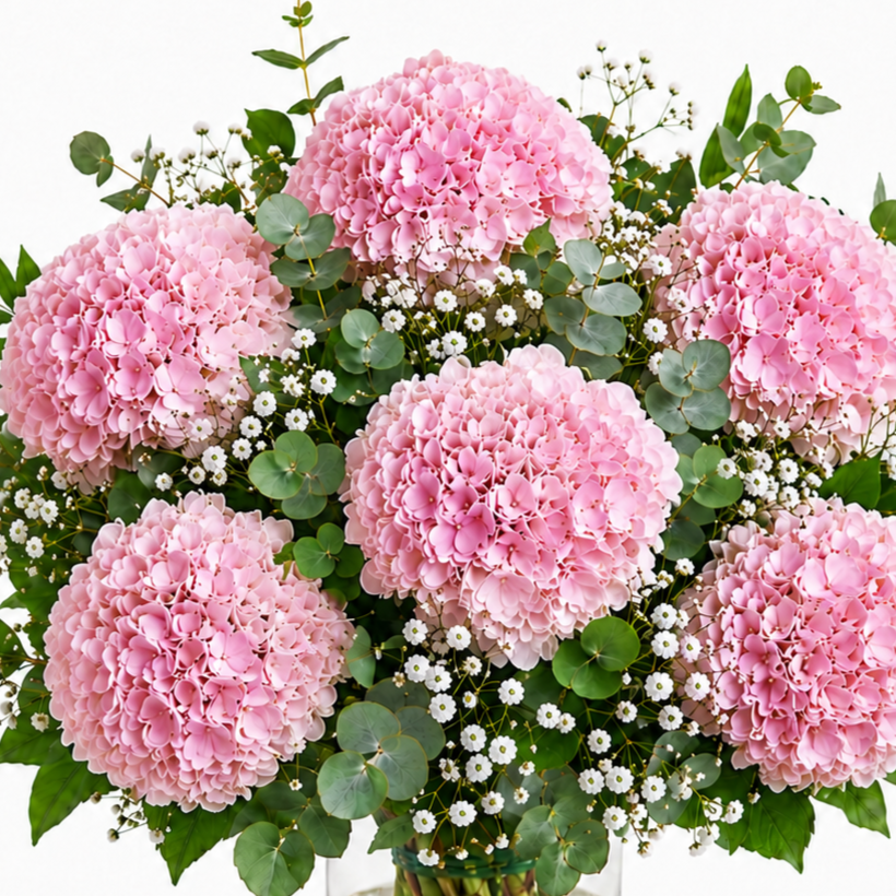 Ramo de hortensias rosadas