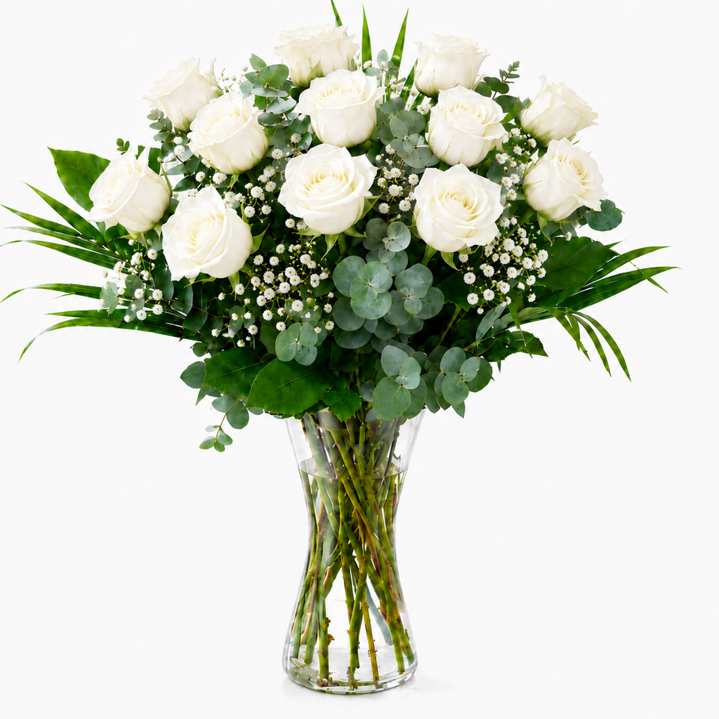 Long-stemmed white roses