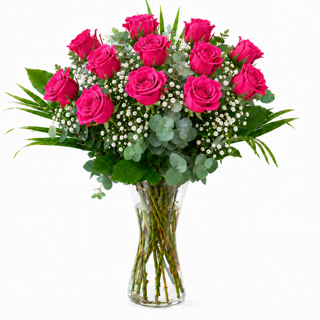 Long-stem fuchsia roses