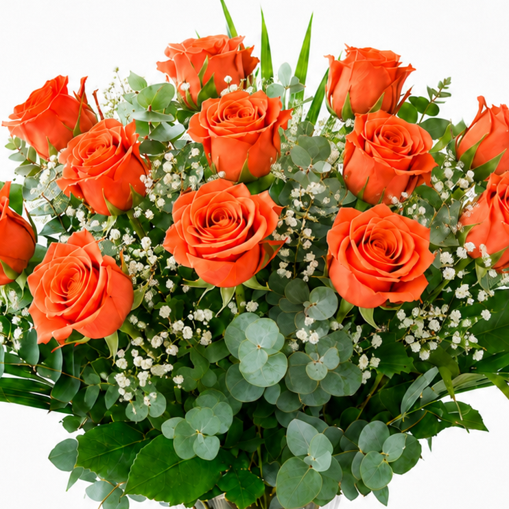 Rosas naranjas de tallo largo