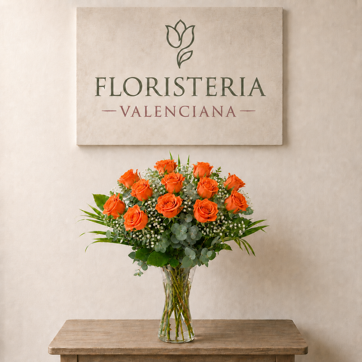 Rosas naranjas de tallo largo